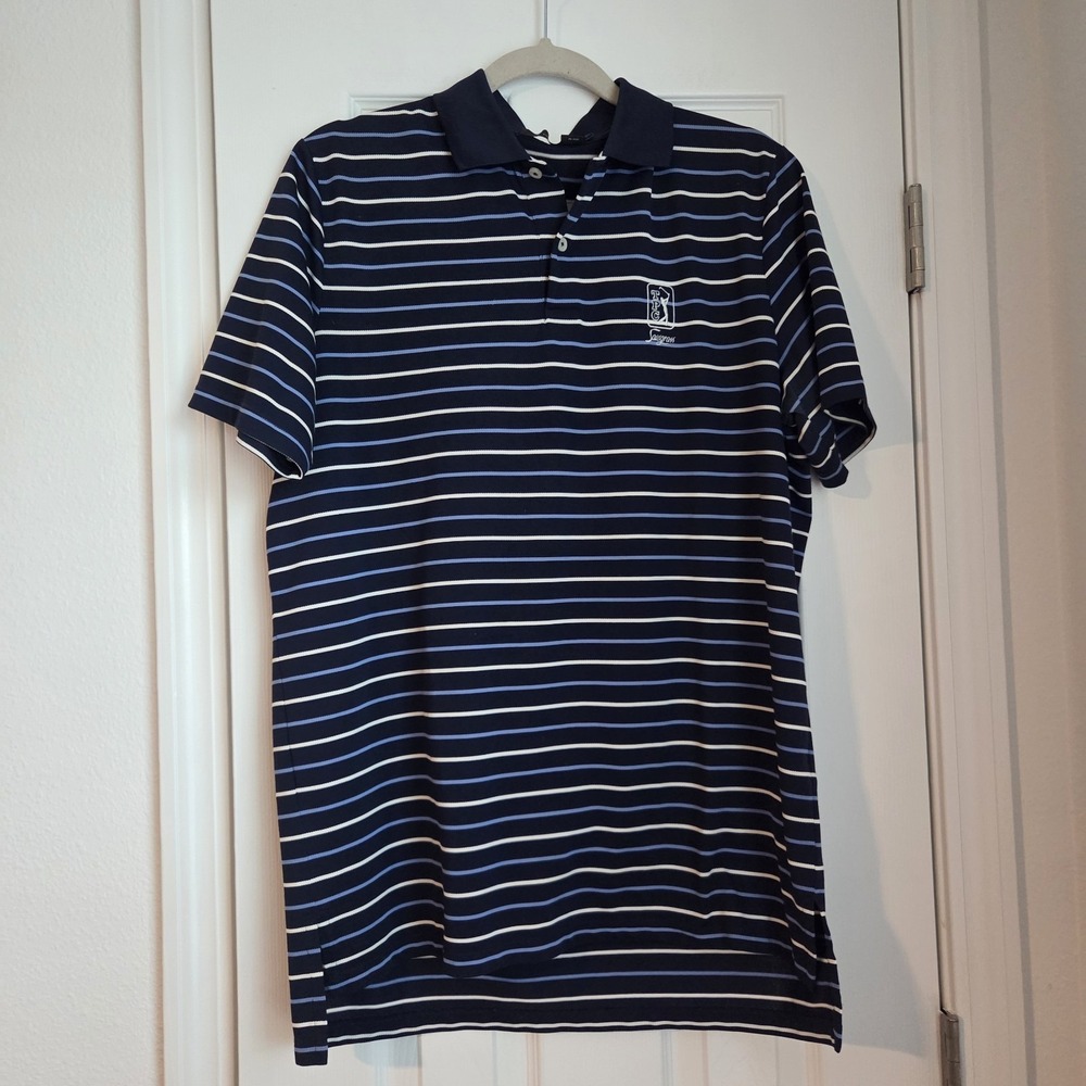 RLX Ralph Lauren Golf Polo Shirt Men M Navy Striped TPC Sawgrass Tournament